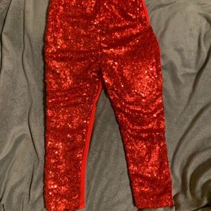 Girls Red Sequined Leggings Size Large